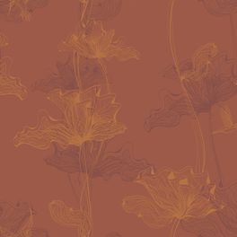 Обои "Aura" арт.Am 8 020/1 из коллекции Ambient, Milassa, с растительным узором в восточном стиле в оранжево-коричневых цветах для гостиной